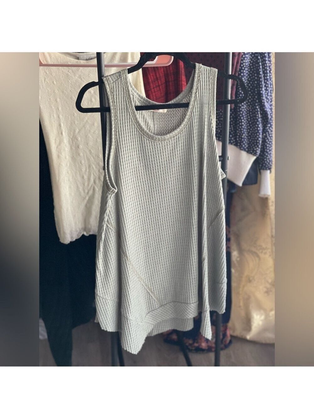 Hummingbird Light Gray Ribbed Tank Top